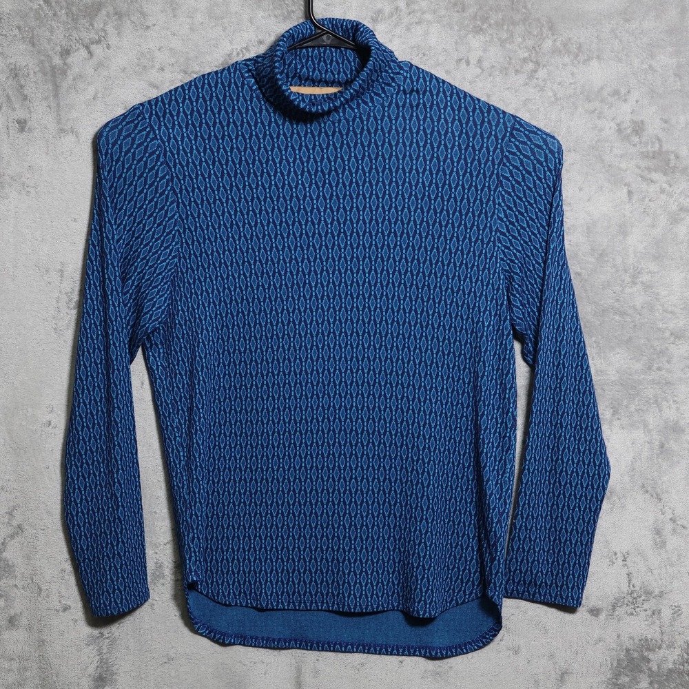 Mr Turk Sweater Mens Large Blue Turtleneck Pullover Tight-Knit Viscose USA Made
